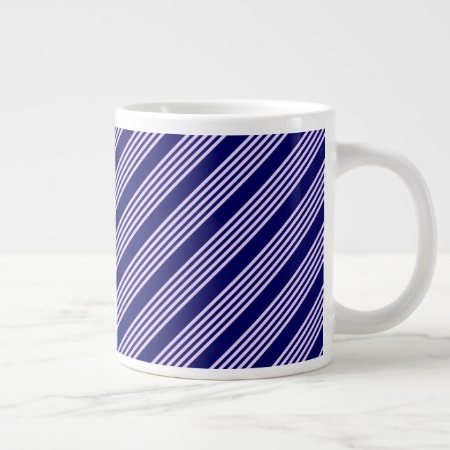 Taza De Café Gigante Lilac púrpura y azul marino cinco rayas patrón (Derecha)