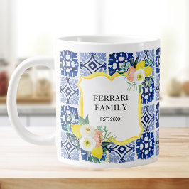 Taza De Café Gigante Limon Cítrico Azul Marino Italiano Mediterráneo