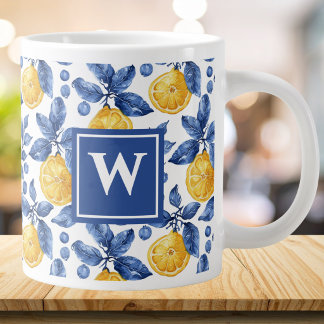 Taza De Café Gigante Limones Amarillos Azules Mediterráneos Amalfi Inic