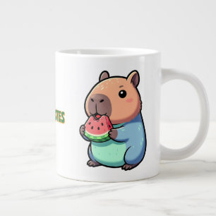 Taza De Café Gigante Lindo capybara comiendo sandía