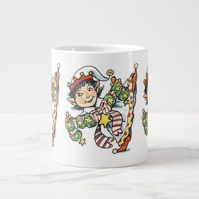 Taza De Café Gigante Lindo Elfo Feliz Bailando, Dibujos Animados Navide (Frente)