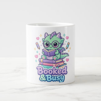 Taza De Café Gigante Lindo Libro y Dragón Bebé Ocupado Leyendo Libro Ca