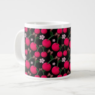 Taza De Café Gigante Lindo patrón floral de cereza roja