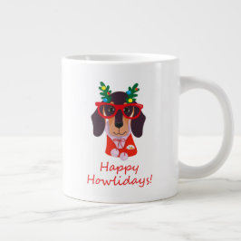 Taza De Café Gigante Lindo perro Dachshund Doxie de Navidad Felices How