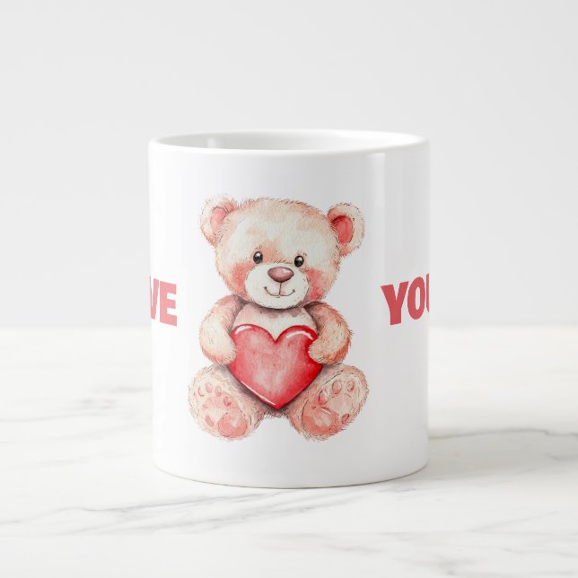 Taza De Café Gigante lindo personalizado acuarela con corazón rojo (Frente)