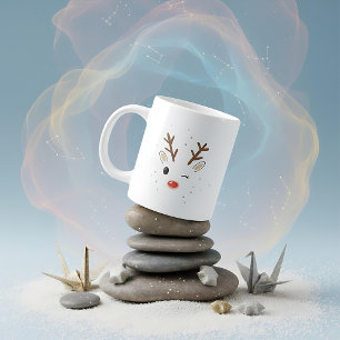 Taza De Café Gigante Lindo reno Rudolph guiñando navidad