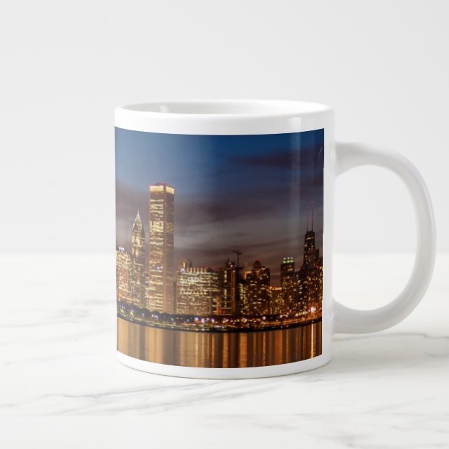 Taza De Café Gigante Línea Aérea De Chicago De Noche (Derecha)
