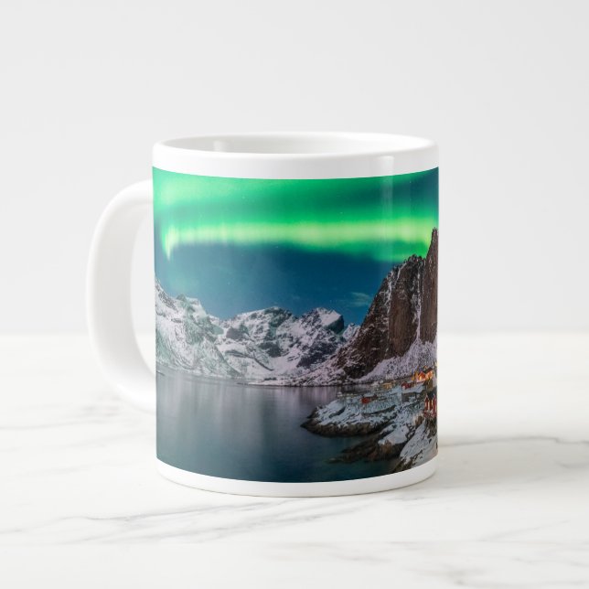 Taza De Café Gigante Línea costera | Islas Lofoten, Hamnoy, Noruega (Izquierda)