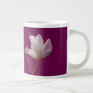 Taza De Café Gigante Línea dorada de magnolia blanca magenta