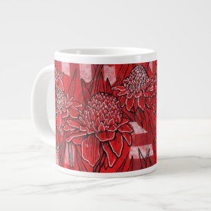 Taza De Café Gigante Lirio de jengibre de antorcha, flores rojas arte t