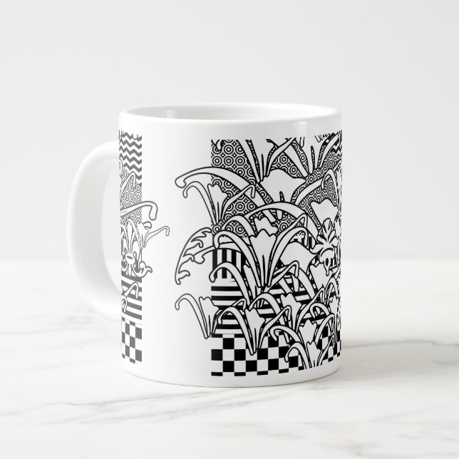 Taza De Café Gigante Lirios en blanco y negro (Izquierda)