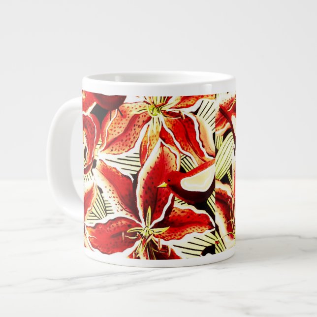Taza De Café Gigante Lirios rojos y aves rojas (Izquierda)