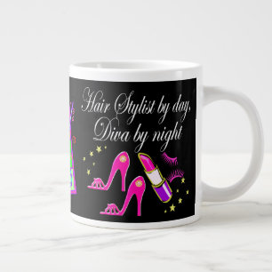 TAZA DE CAFÉ GIGANTE LISTA DE PELOS POR DÍA DIVA POR NOCHE PERSONALIZAD