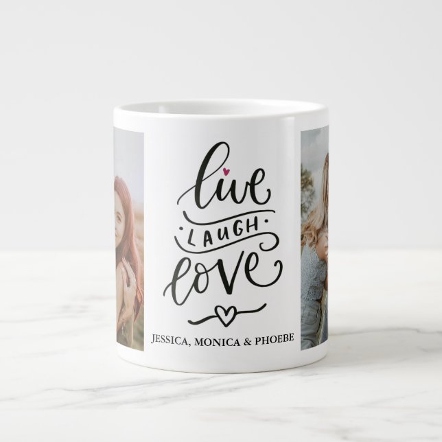 Taza De Café Gigante Live, Laugh, Love Personalized Photo Mug (Frente)