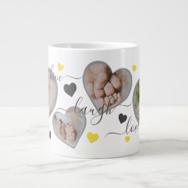 Taza De Café Gigante Live Laugh Love Photo Hearts Black & Yellow