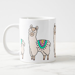 Taza De Café Gigante llama alpaca de dibujos animados sonriendo feliz d