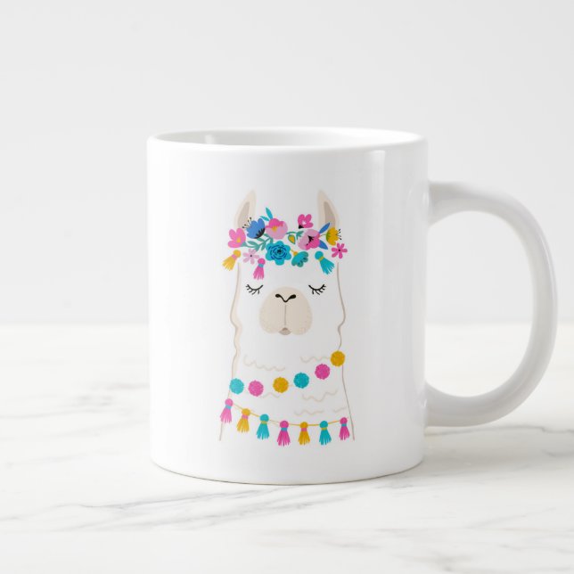 Taza De Café Gigante Llama floral linda (Derecha)