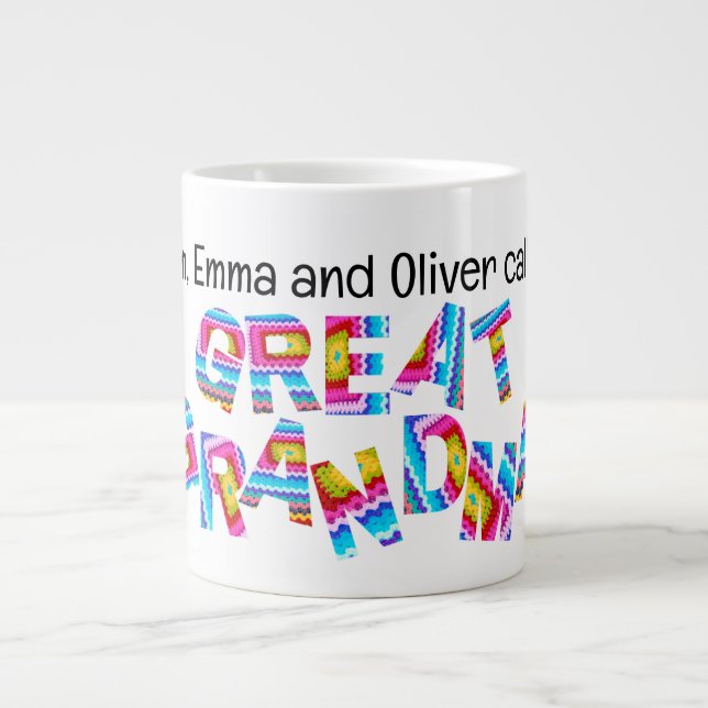 Taza De Café Gigante Llámame Gran Abuela Crochet Letters Child Names (Frente)