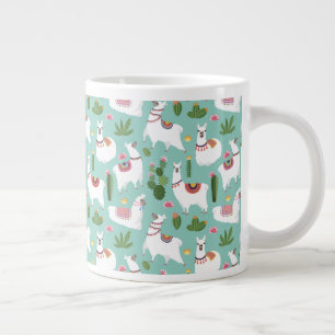 Taza De Café Gigante Llamas lindas en modelo verde azulado