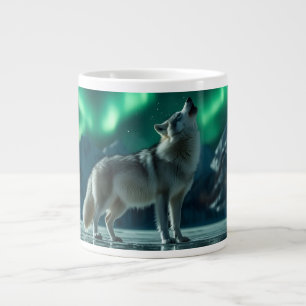 Taza De Café Gigante Lobo aullando bajo la Aurora Boreal