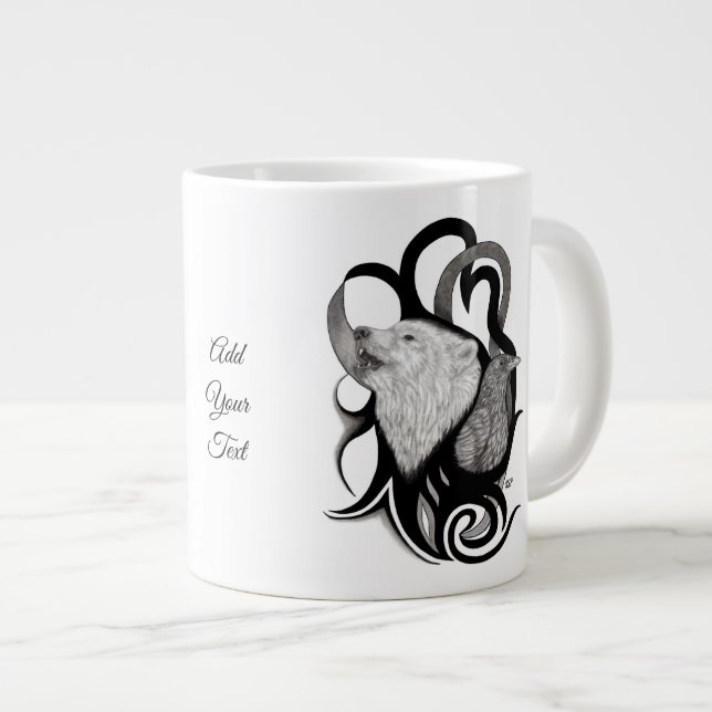 Taza De Café Gigante Lobo blanco con arte tribal de Raven (Derecha)