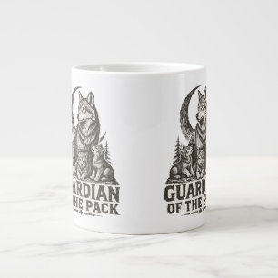 Taza De Café Gigante Lobo Mamá y Cachorros Bosque Luna Naturaleza Gráfi
