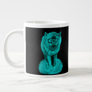 Taza De Café Gigante Lobo negro enojado en la noche