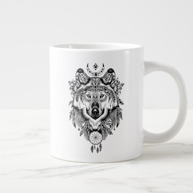 Taza De Café Gigante Lobo tribal indio (Derecha)