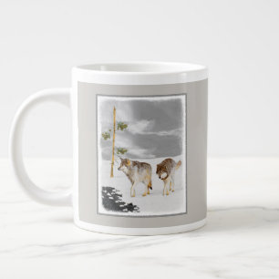 Taza De Café Gigante Lobos en pintura de nieve - Arte de vida salvaje o