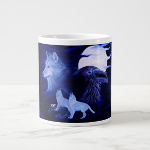Taza De Café Gigante Lobos y Raven con luna llena