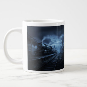 Taza De Café Gigante Locomotora de Vapor en una Noche Oscura y Tormento