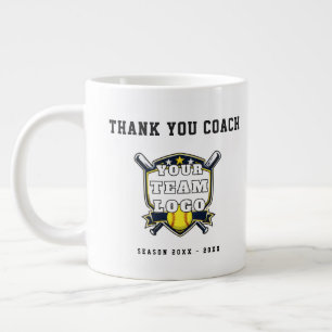 Taza De Café Gigante Logo de foto del equipo de sóftbol Gracias entrena