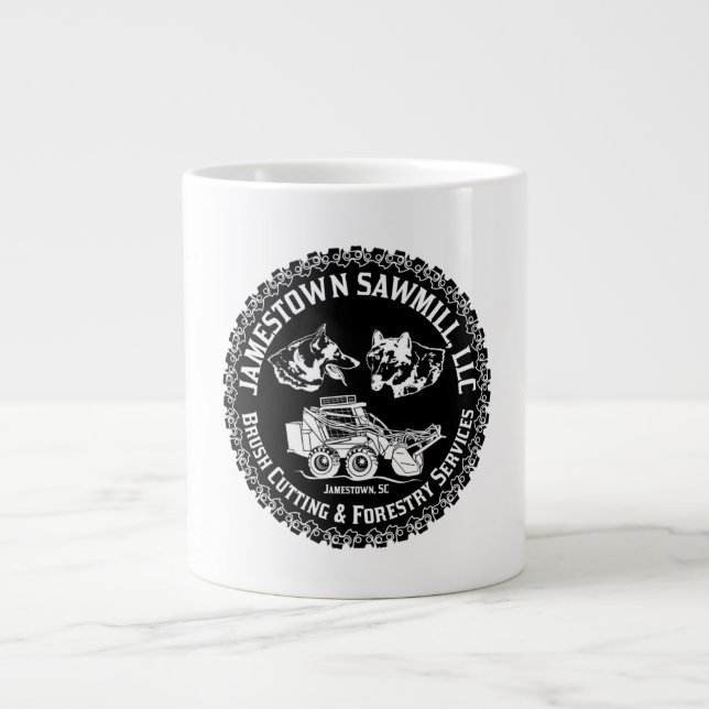 Taza De Café Gigante Logo De La Serrería De Jamestown En Blanco Y Negro (Frente)