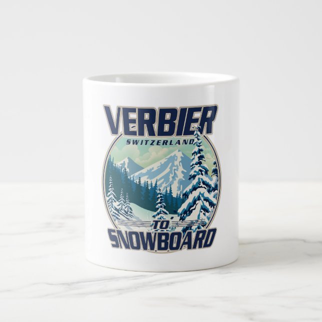 Taza De Café Gigante Logo de Verbier Suiza Snowboard Travel (Frente)
