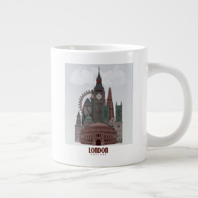 Taza De Café Gigante Londres en nubes rojas y verdes (Derecha)