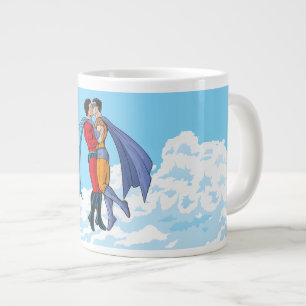 Taza De Café Gigante Los dos superhéroes de Slipperyjoe besándose perso