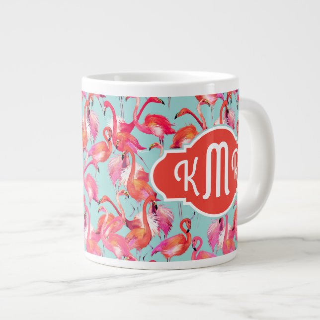 Taza De Café Gigante Los flamencos de la acuarela recolectaron el (Derecha)