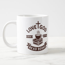 Taza De Café Gigante Love God Drink Coffee Read Books Christian Vintage