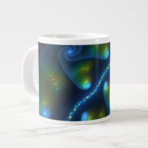 Taza De Café Gigante Luces de fantasía Resumen Fractal amarillo verde a