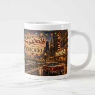 Taza De Café Gigante Luces Navideñas de la Ciudad de Chicago en la Ruta