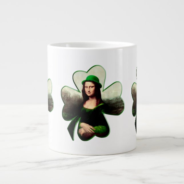 Taza De Café Gigante Lucky Mona Lisa St Patrick's Day Clover (Frente)