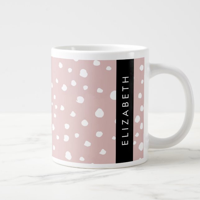 Taza De Café Gigante Lugares dálmatas rosados, puntos dálmatas, tu nomb (Derecha)