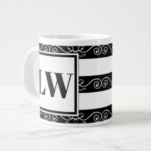 Taza De Café Gigante Lujo rayado blanco negro