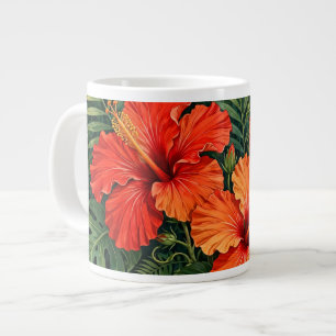 Taza De Café Gigante Lujosas flores tropicales de hibisco naranja selvá