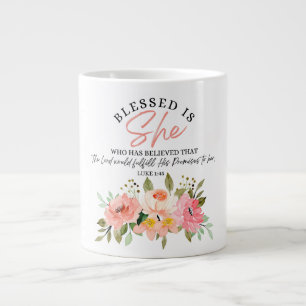 Taza De Café Gigante Luke 1:45 bendecida es su escritura floral