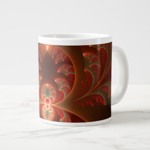 Taza De Café Gigante Luminoso abstracto moderno fractal naranja rojo