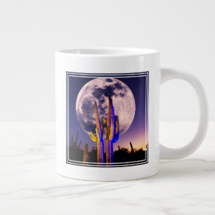 Taza De Café Gigante Luna Llena Sobre Cactus Saguaro