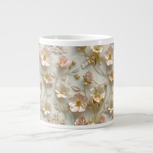 Taza De Café Gigante Luxury 3D Embossed Floral Gold Foil Elegant  (Frente)