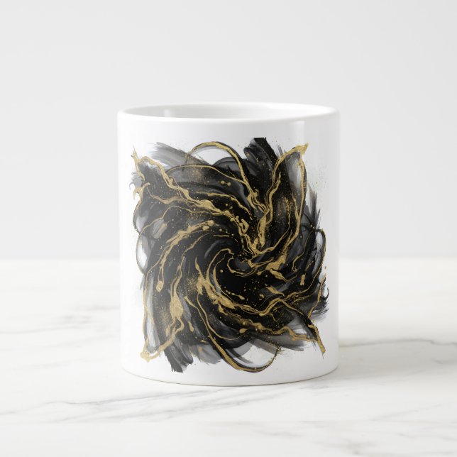 Taza De Café Gigante Luxury Gold and Black Abstract Marble  (Frente)