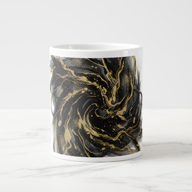 Taza De Café Gigante Luxury Gold and Black Abstract Marble Ink Flow (Frente)